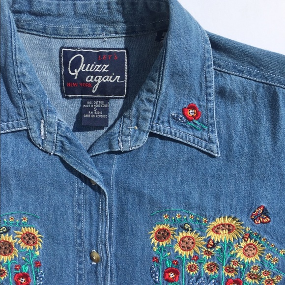 Vintage Denim Button Short Sleeve w/ Embroidery - Picture 4 of 4